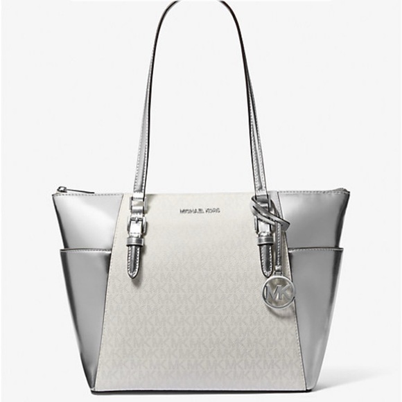 NWT Michael Kors Charlotte Large Signature Logo and Metallic Tote Bag - Picture 1 of 9